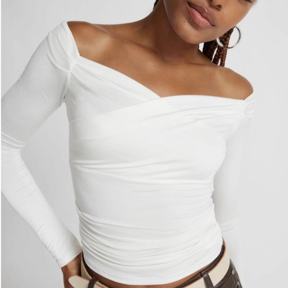 Base shirt basic sexy style slim fit big shoulder pull pleats